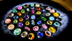 Un assortiment de pierres précieuses colorées disposées en cercle, représentant chacune un signe du zodiaque.