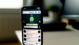 Un écran de smartphone affichant l'application WhatsApp avec un groupe ouvert.