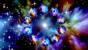 Un ensemble de différents signes astrologiques représentés par des symboles disposés en cercle.