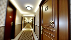 Une porte de chambre d'hôtel avec un numéro mystérieux et intrigant.