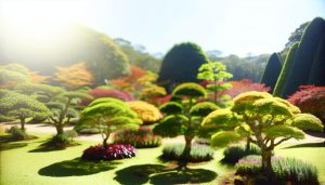 Une variété d'arbres magnifiques et colorés plantés dans un jardin luxuriant.